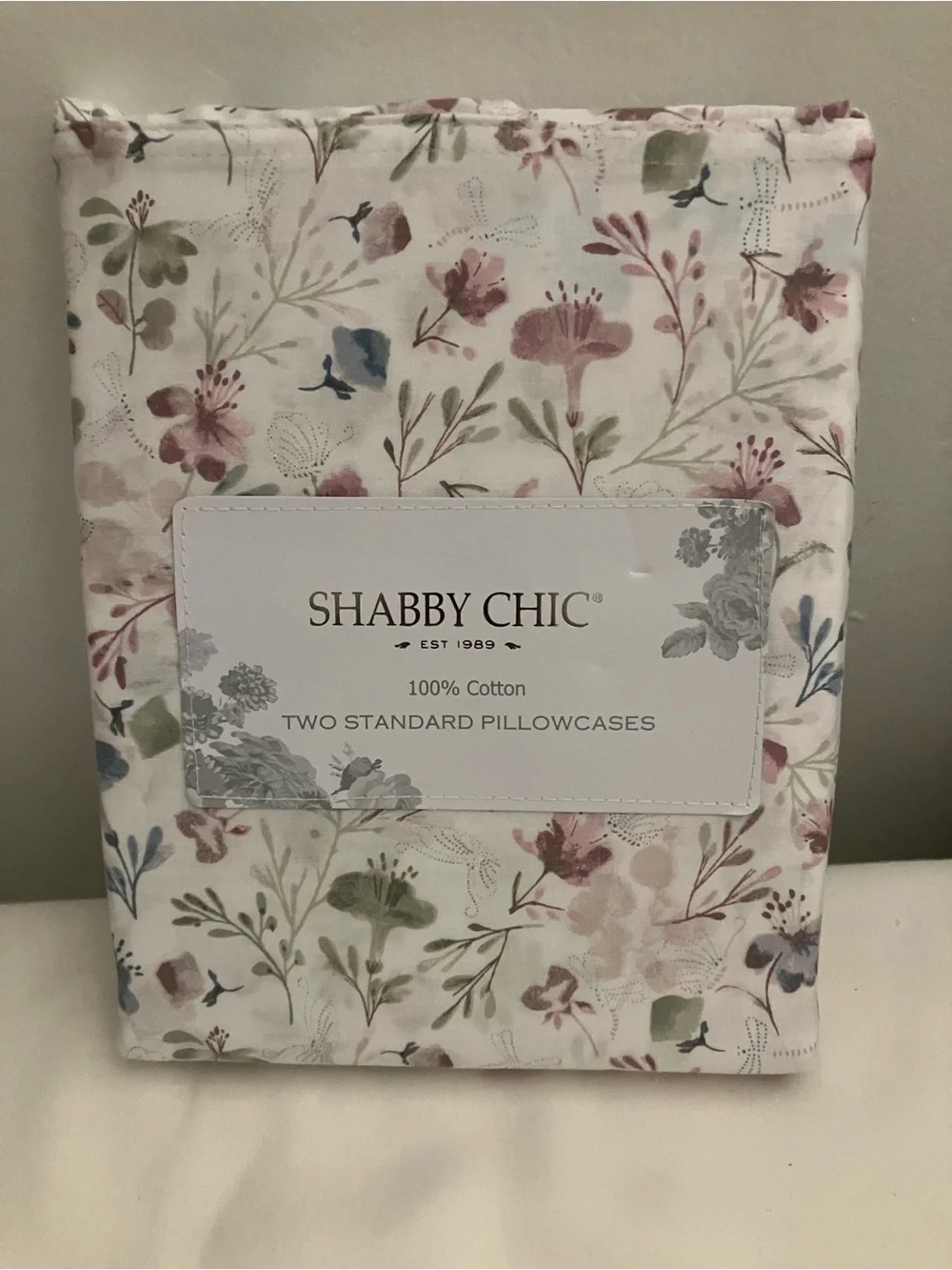 Shabby Chic Pastel Floral Cotton Pillowcases - Multi Pink Blue Green